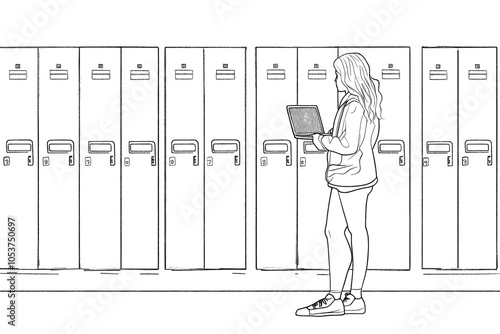 Isolated logo of an engineer programmer holding a laptop. Data center, server cabinet. Digital technologies. Working with the server. One continuous line.