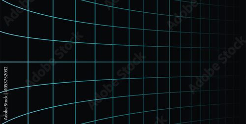 Curvy perspective grid background horizontal vector design template illustration on black background