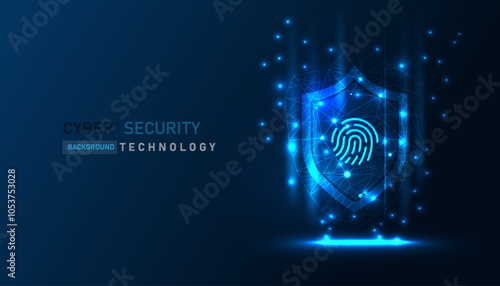 Cyber security vector background, shield lock in futuristic Concept of internet privacy and cyber protection,fingerprint on shield lock