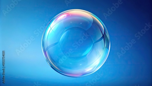 Realistic soap bubble or bubble gum isolated on blue background Bird Eye View