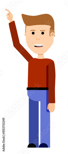 illustration of young man raising finger.