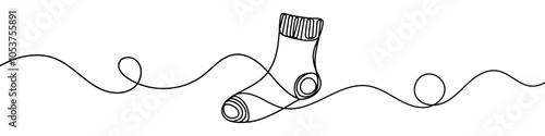 One continuous line illustration of a sock, isolated on white background. This is a one line art of a sock