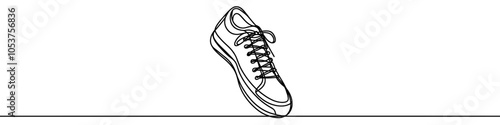 One continuous line illustration of sneakers, isolated on white background. This is a one line art of sneakers