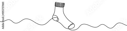 One continuous line illustration of a sock, isolated on white background. This is a one line art of a sock