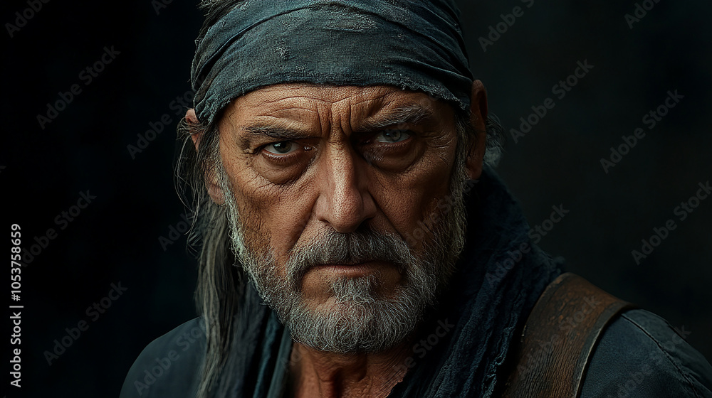 Older man with bandana strong and stubborn Older man with bandana strong and stubborn