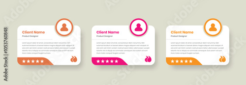 Client testimonials and feedback with star rating card element design for website