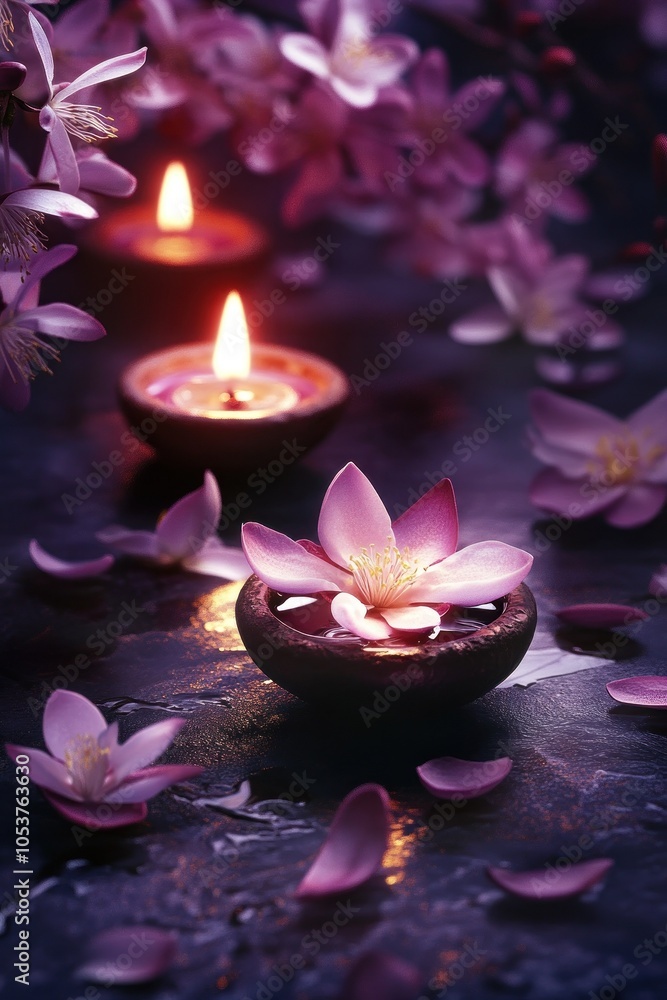 Floating flower with candlelight and reflections Floating flower with candlelight and reflections