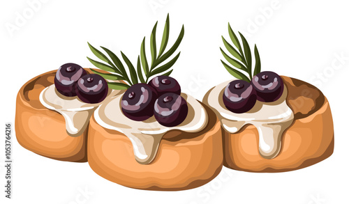 Cottage cheese pancakes with cream and jam. Syrniki. Dessert. Vector.