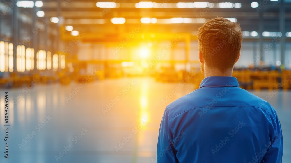 Executive Overseeing Smart Factory Operations at Sunset Executive Overseeing Smart Factory Operations at Sunset