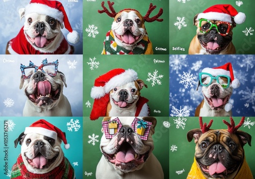 Festive bulldogs embodying holiday joy and warmth photo