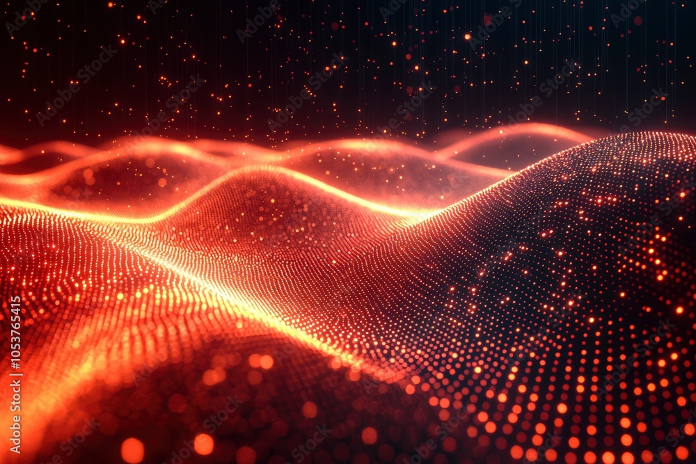Abstract Wavy Landscape with Red and Orange Glowing Dots Abstract Wavy Landscape with Red and Orange Glowing Dots