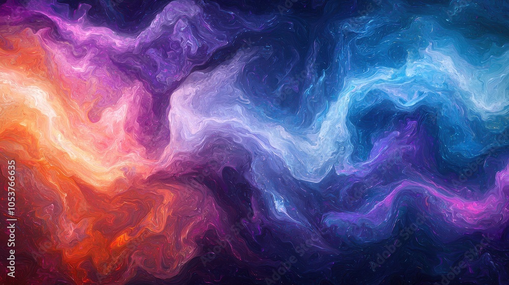 Fototapeta premium Colorful pink and blue smoke clouds on dark background, Ai Generation