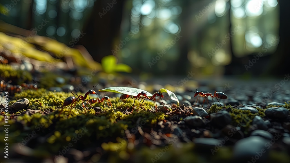 Ants Gathering Food in Forest Habitat Ants Gathering Food in Forest Habitat