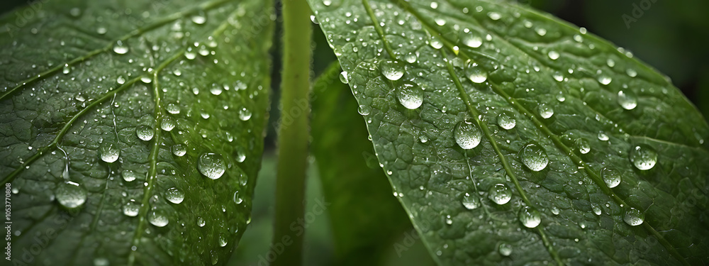 A close-up of fresh leaf veins with delicate dew drops, offering a natural, text-friendly background. A close-up of fresh leaf veins with delicate dew drops, offering a natural, text-friendly background.