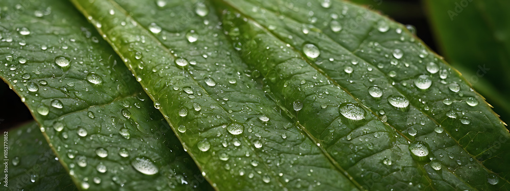A close-up of fresh leaf veins with delicate dew drops, offering a natural, text-friendly background. A close-up of fresh leaf veins with delicate dew drops, offering a natural, text-friendly background.