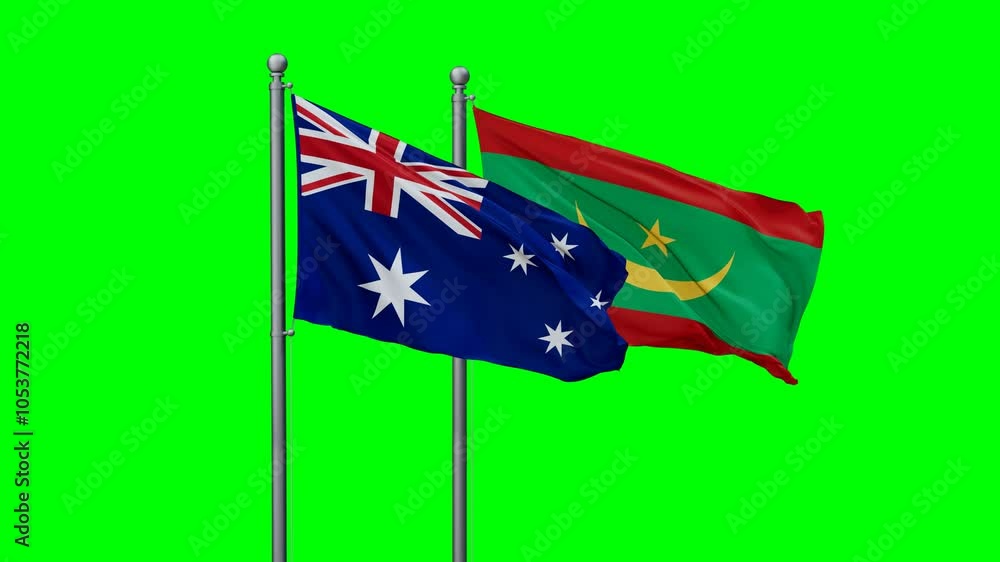 custom made wallpaper toronto digitalMauritania and Australia flags flying together, video concept of the relationship with colored chroma key for easy background remove