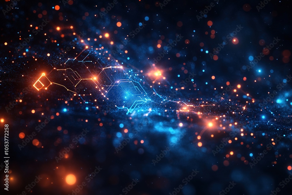 Obraz premium Abstract digital background with glowing particles and lines.