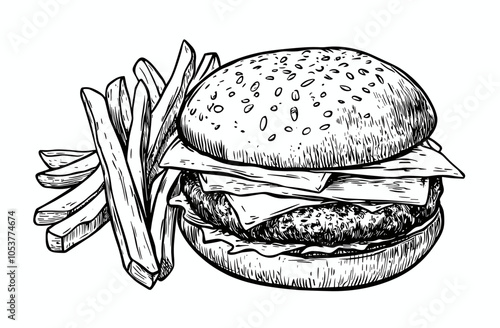 vector burger with fries .Generative AI