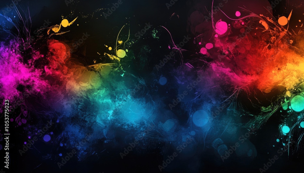 Fototapeta premium Abstract Watercolor Painting with Rainbow Colors and Black Background