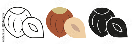 Hazelnut. Illustration of hazel trees in different styles. Hazelnut for your advertising.