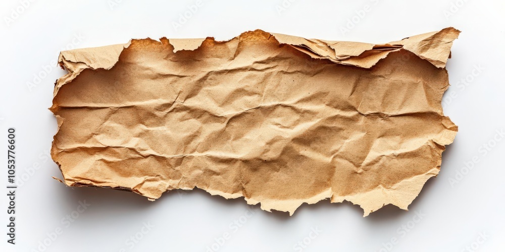 Photo of a torn piece of cardboard paper, placed on a clean white background, emphasizing the raw texture and irregular edges, perfect for digital or print mockups, no shadow Photo of a torn piece of cardboard paper, placed on a clean white background, emphasizing the raw texture and irregular edges, perfect for digital or print mockups, no shadow