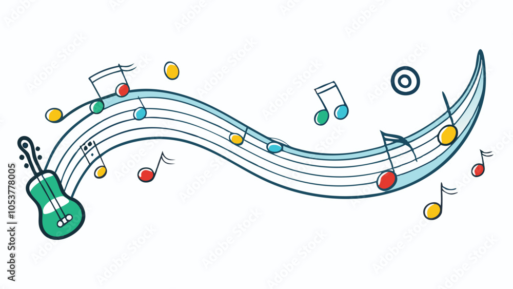 Obraz premium Musical Symbols Flowing on a White Background: Perfect for Music Education, Design Projects, and Visual Art