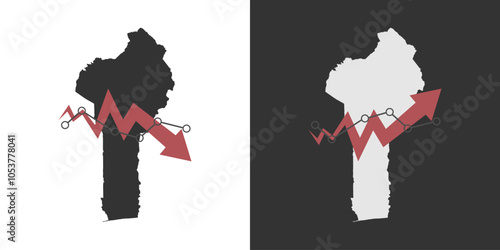 Benin map with fall and recovery chart, statistics arrow. Vector illustration.