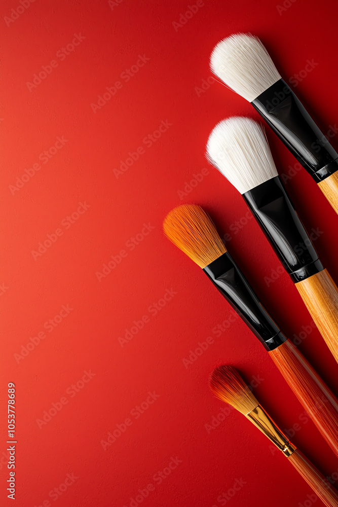 Elegant display of chinese calligraphy brushes on a vibrant red background celebrating cultural artistry Elegant display of chinese calligraphy brushes on a vibrant red background celebrating cultural artistry