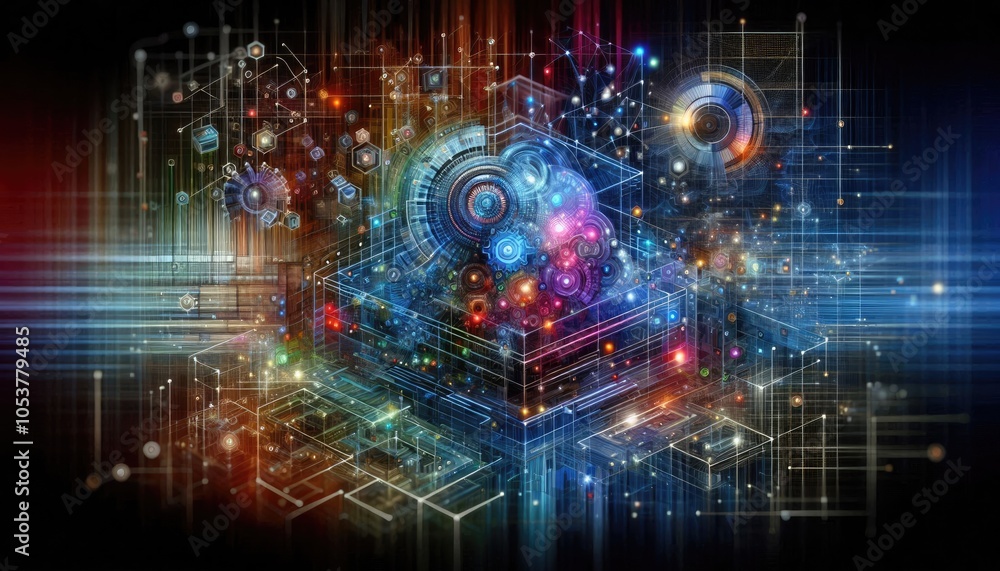 3D Digital Artwork of Machine Learning with Geometric Grids, Abstract Layers, and Data Clusters, Emphasizing AI Algorithms and Intelligent Computing 3D Digital Artwork of Machine Learning with Geometric Grids, Abstract Layers, and Data Clusters, Emphasizing AI Algorithms and Intelligent Computing