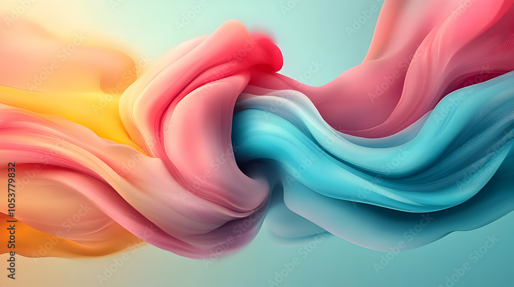 Obraz premium Abstract 3D Swirling Fluids with Vibrant Yellow, Pink, and Blue Hues for Digital Art Background Design
