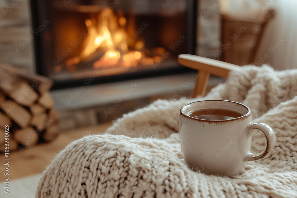A cup of tea and winter atmosphere around it generative ai A cup of tea and winter atmosphere around it generative ai
