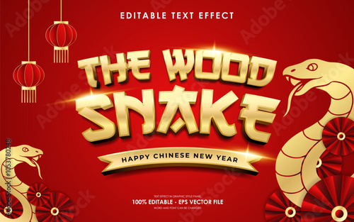 Editable the wood snake, happy chinese new year text effect