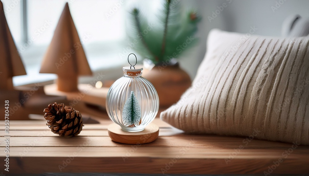 Fototapeta premium 温かい色合いのヴィンテージテクスチャと小さな木製スレッドが作る冬の風景