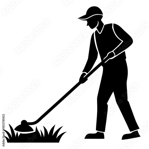 Grass Trimmer Silhouette Vector.