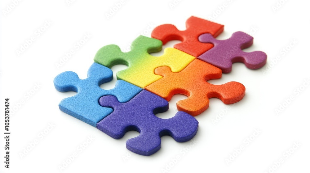 Fototapeta premium Puzzle pieces spread out and isolated on a white background, perfect for visuals related to challenges and solutions.