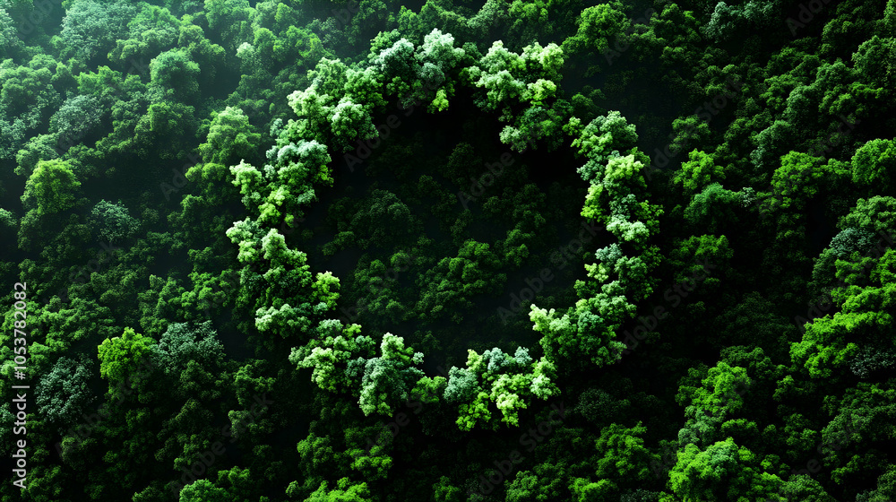 3D Render of Lush Green Forest with Circular Opening in the Canopy 3D Render of Lush Green Forest with Circular Opening in the Canopy