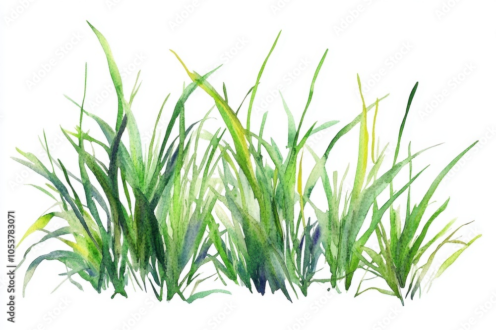 Fototapeta premium Serene Watercolor Fresh Green Grass on White Background for Eco-Friendly Designs