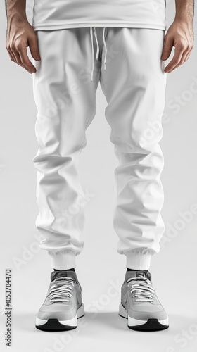 White sweatpants and sneakers photo