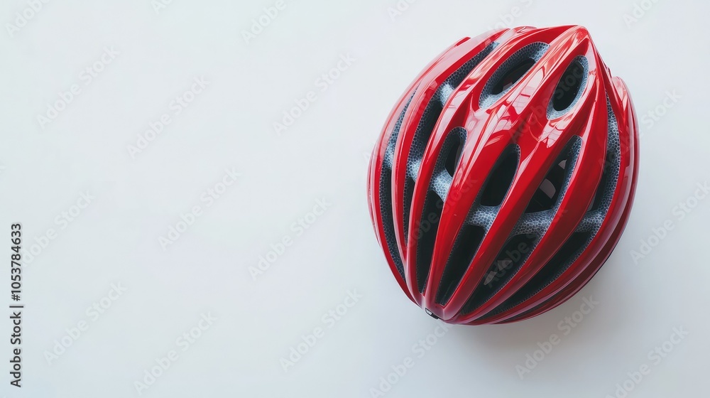 Red bicycle helmet resting on a white background, offering a clean and minimalistic visual focused on safety. Red bicycle helmet resting on a white background, offering a clean and minimalistic visual focused on safety.