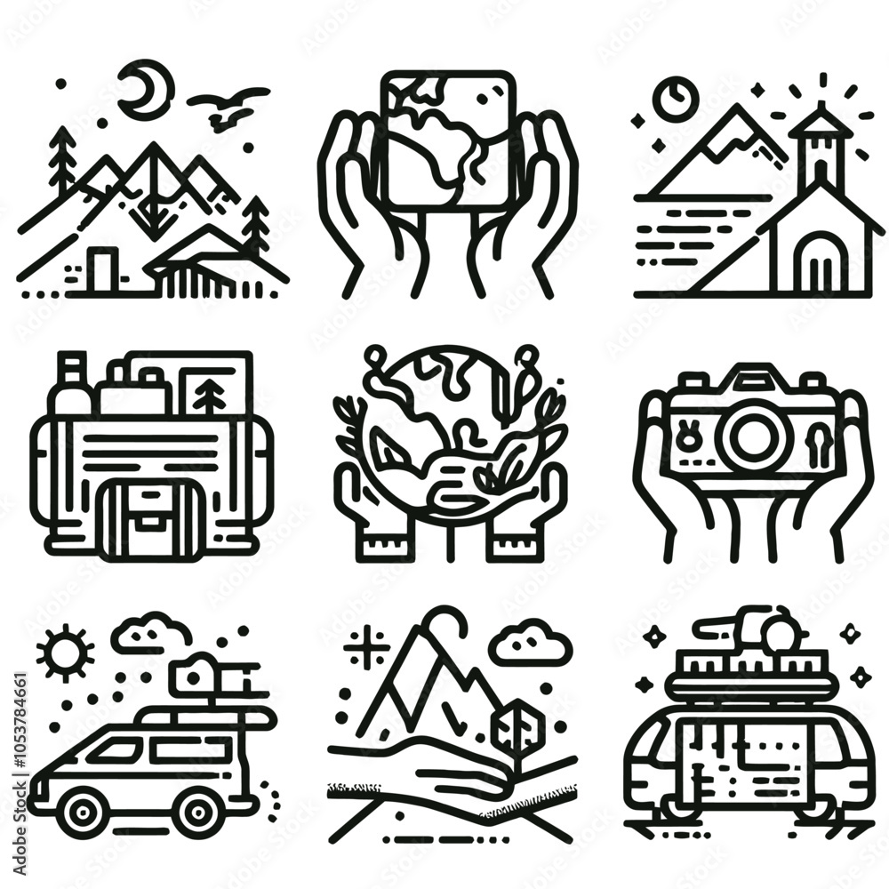 Fototapeta premium Solo Travel outline icon set