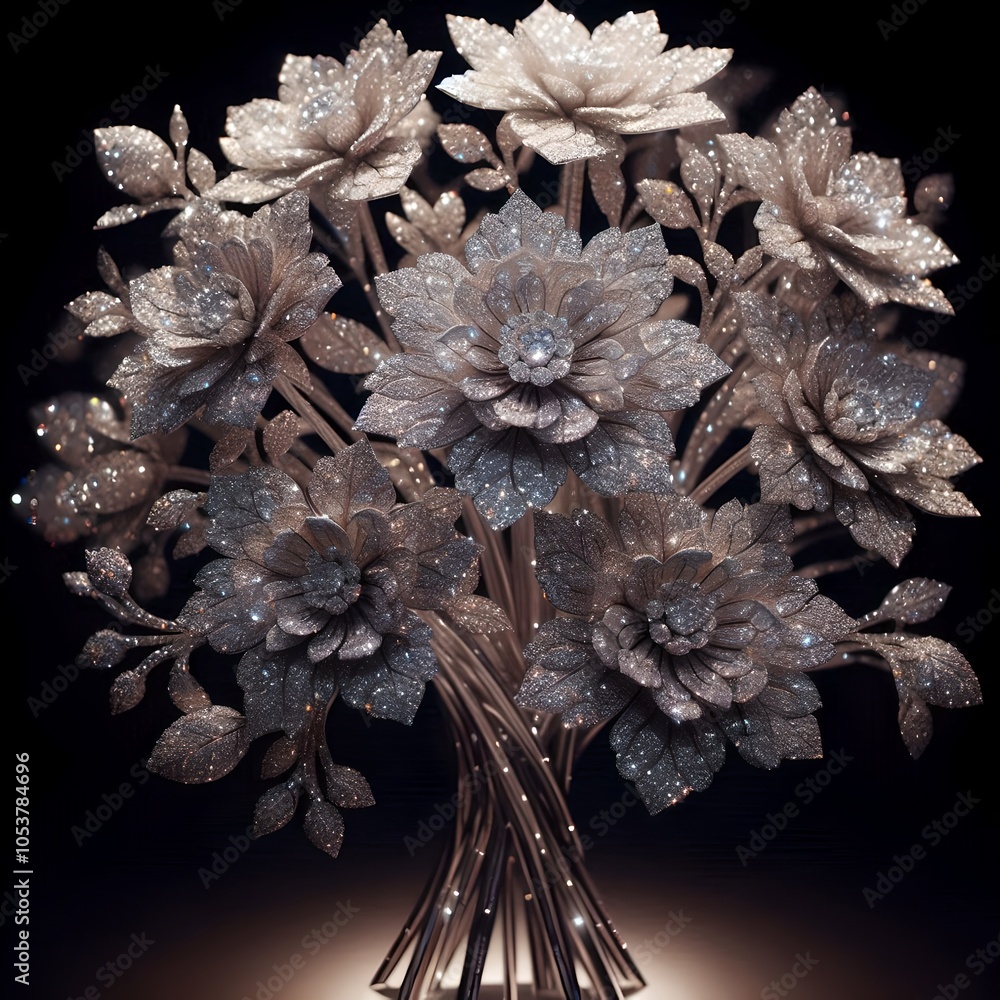 realistic image of a bouquet of flowers made of diamonds realistic image of a bouquet of flowers made of diamonds