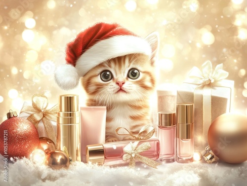 Charming ginger kitten amidst Christmas splendor photo