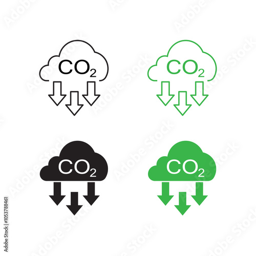 Cloud CO2 emission reduction icon isolated on white background. Green ecology environment improvement concept. Stop global warming environment pollution. Flat vector illustration. 
