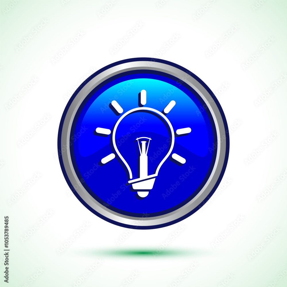 Electric light bulb icon design illustration, Creative idea icon, Blue color round button design Electric light bulb icon design illustration, Creative idea icon, Blue color round button design