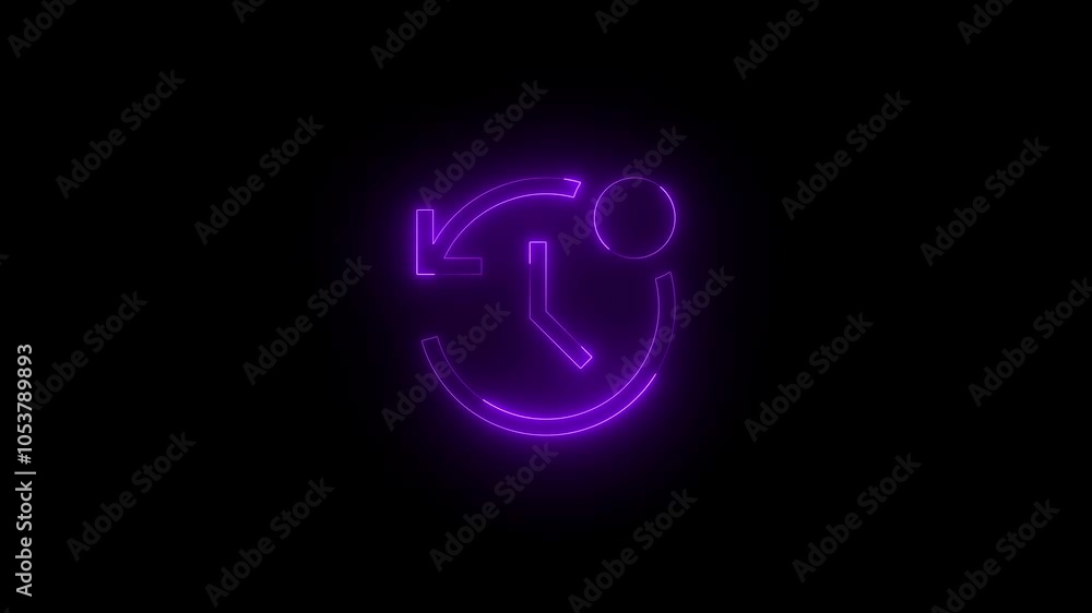 Neon set history status icon glowing black background animation Neon set history status icon glowing black background animation
