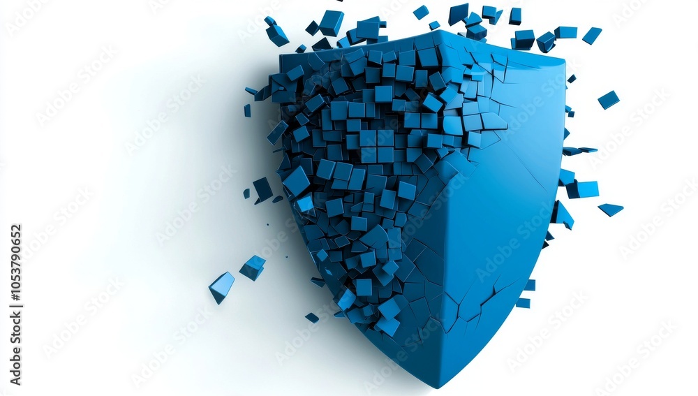 Obraz premium Blue Shield Made of Data Blocks in Vector Style