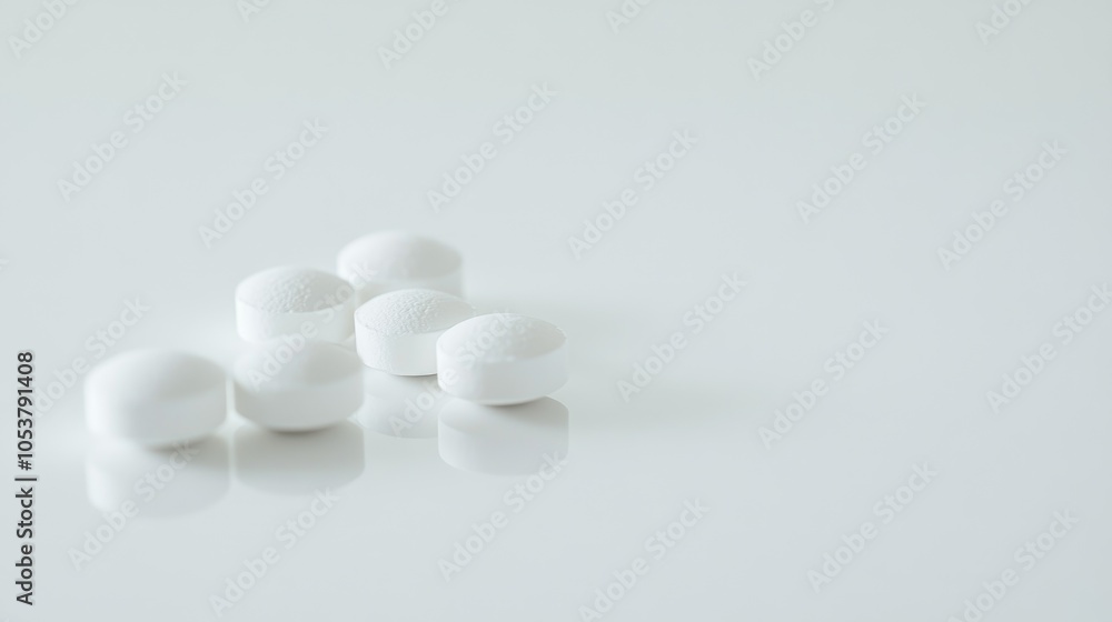 Isolated paracetamol tablets displayed on a clean white surface Isolated paracetamol tablets displayed on a clean white surface