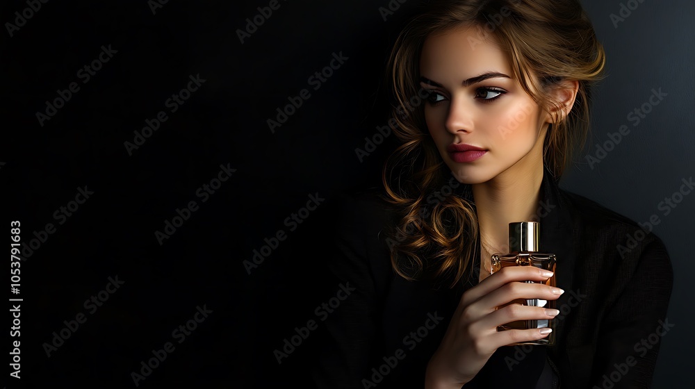Mysterious Woman Holding a Perfume Bottle Mysterious Woman Holding a Perfume Bottle