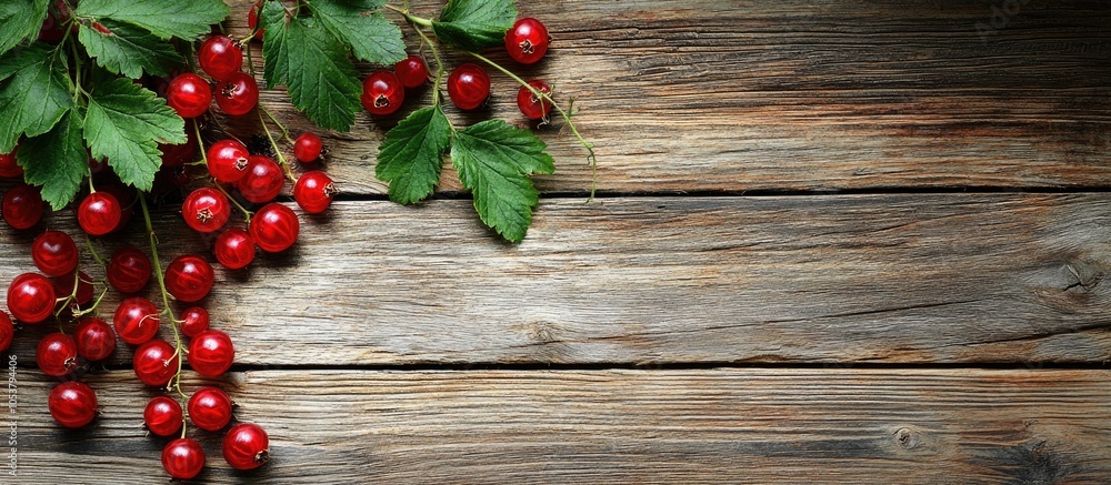 Branch Of Red Currant On Wooden Background Branch Of Red Currant On Wooden Background