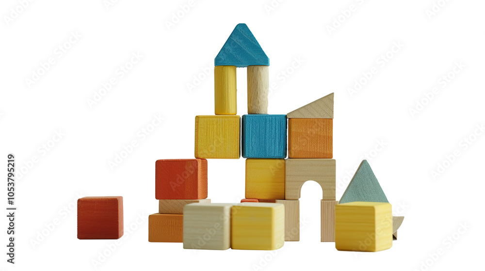 Fototapeta premium Building Blocks baby toy isolated on transparent background, PNG 